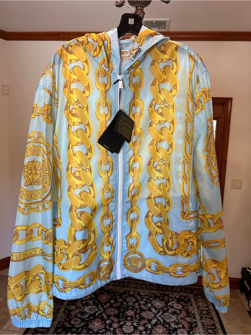 Men's Versace Medusa head light blue windbreaker size 54/XXL made in Italy